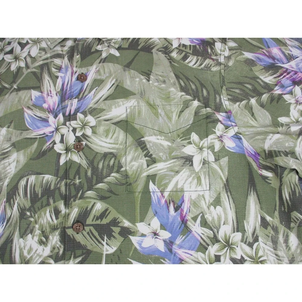 Tommy Bahama Shirt Mens XL Green Purple Silk Tropical Floral Hawaiian Button Up